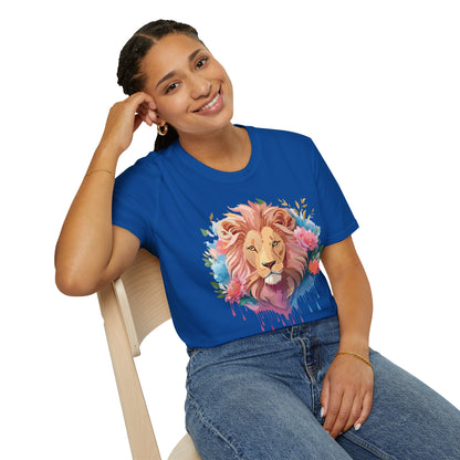 Lion Shirt Unisex Floral Lion Tee 100 Percent Cotton Softstyle Gildan 64000