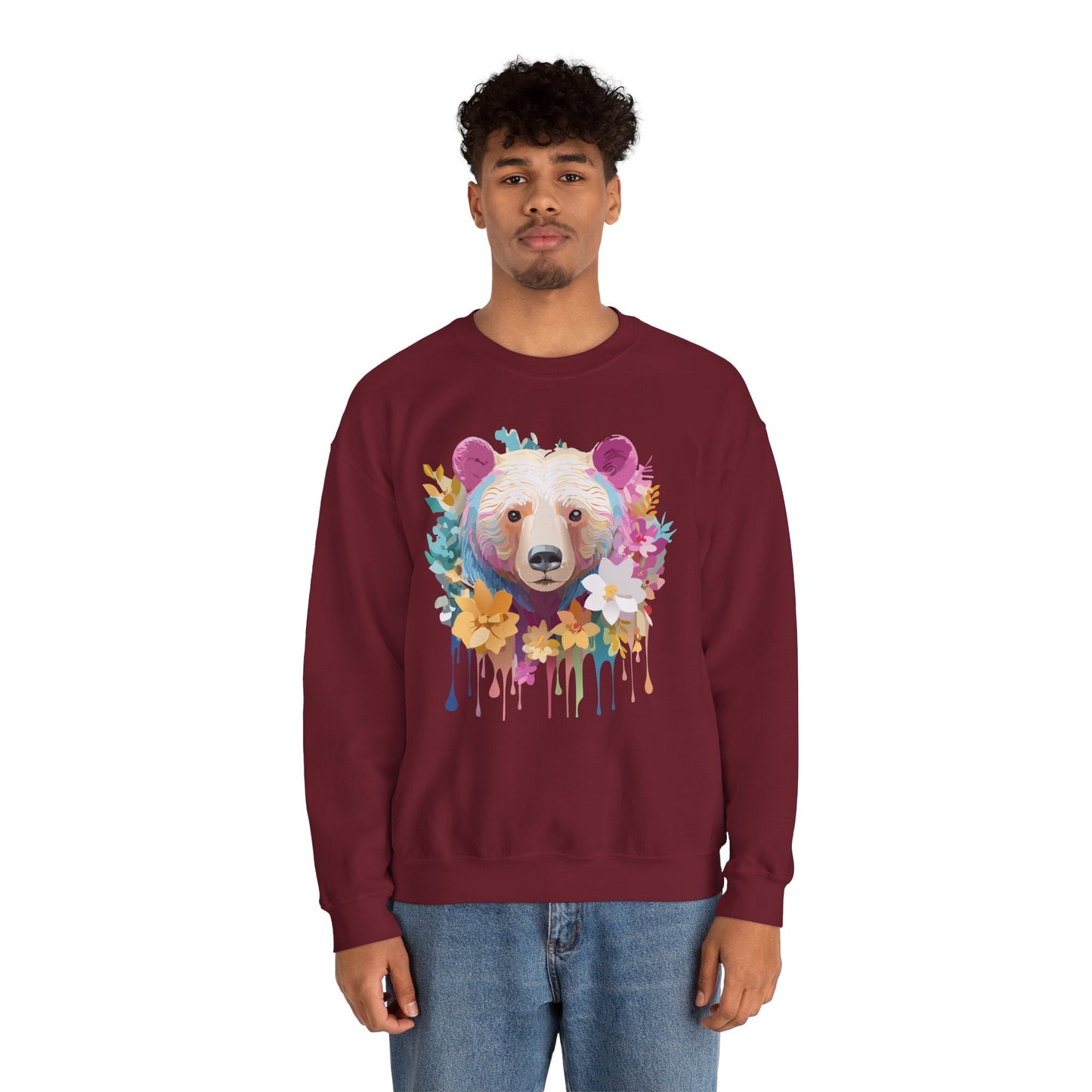 Unisex Floral Bear Sweatshirt, Animals Sweatshirt, Floral Sweatshirt, Art Design Sweatshirt