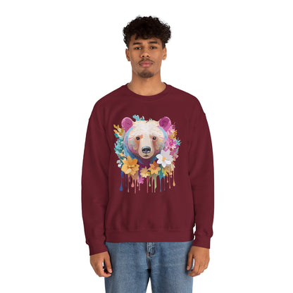 Unisex Floral Bear Sweatshirt With Art Design Gildan 18000 Crewneck