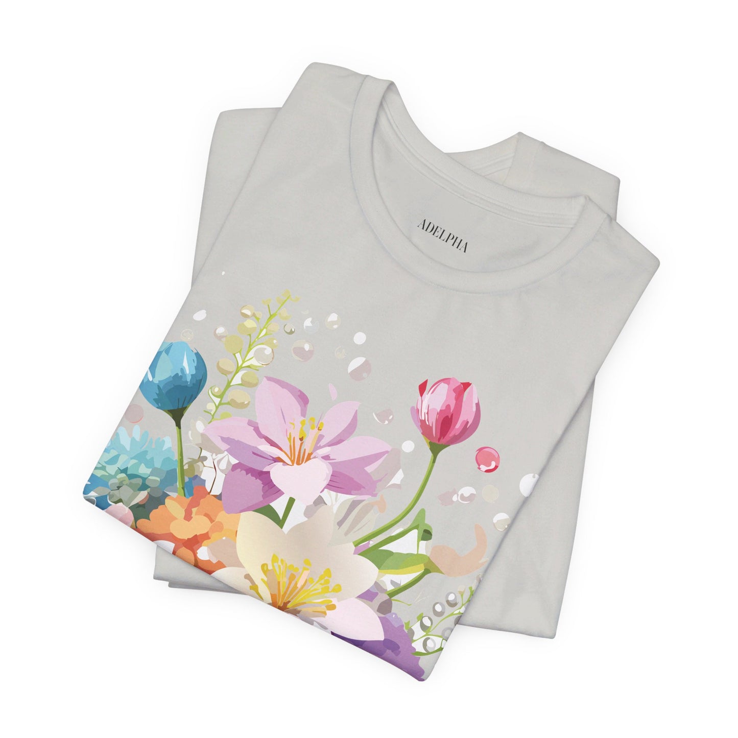 Natural Cotton Tee Shirt with Flowers