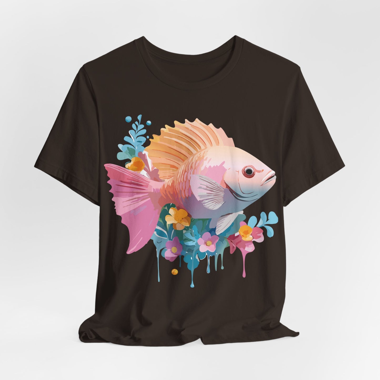 Natural Cotton Tee Shirt with Fish