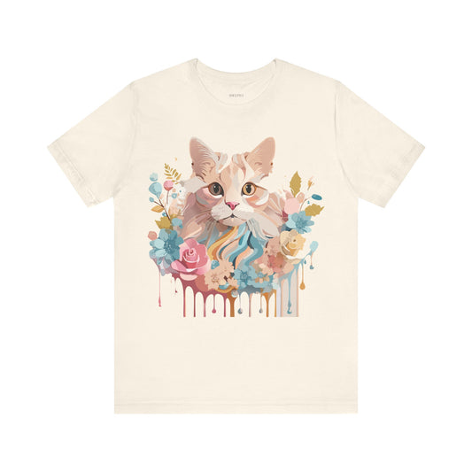 Natural Cotton Tee Shirt with Cat