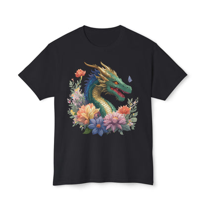 Dragon Art Tee Shirt Unisex Floral Print Cotton Tee USA Made