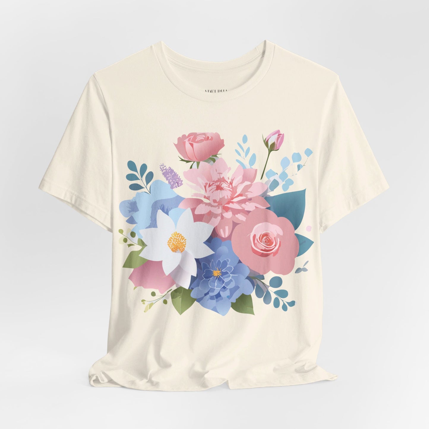 Natural Cotton Tee Shirt with Flowers