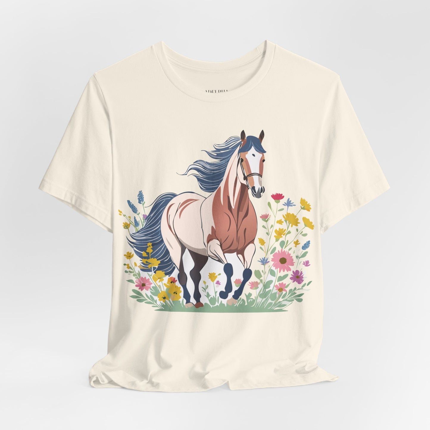 Natural Cotton Tee Shirt with Horse