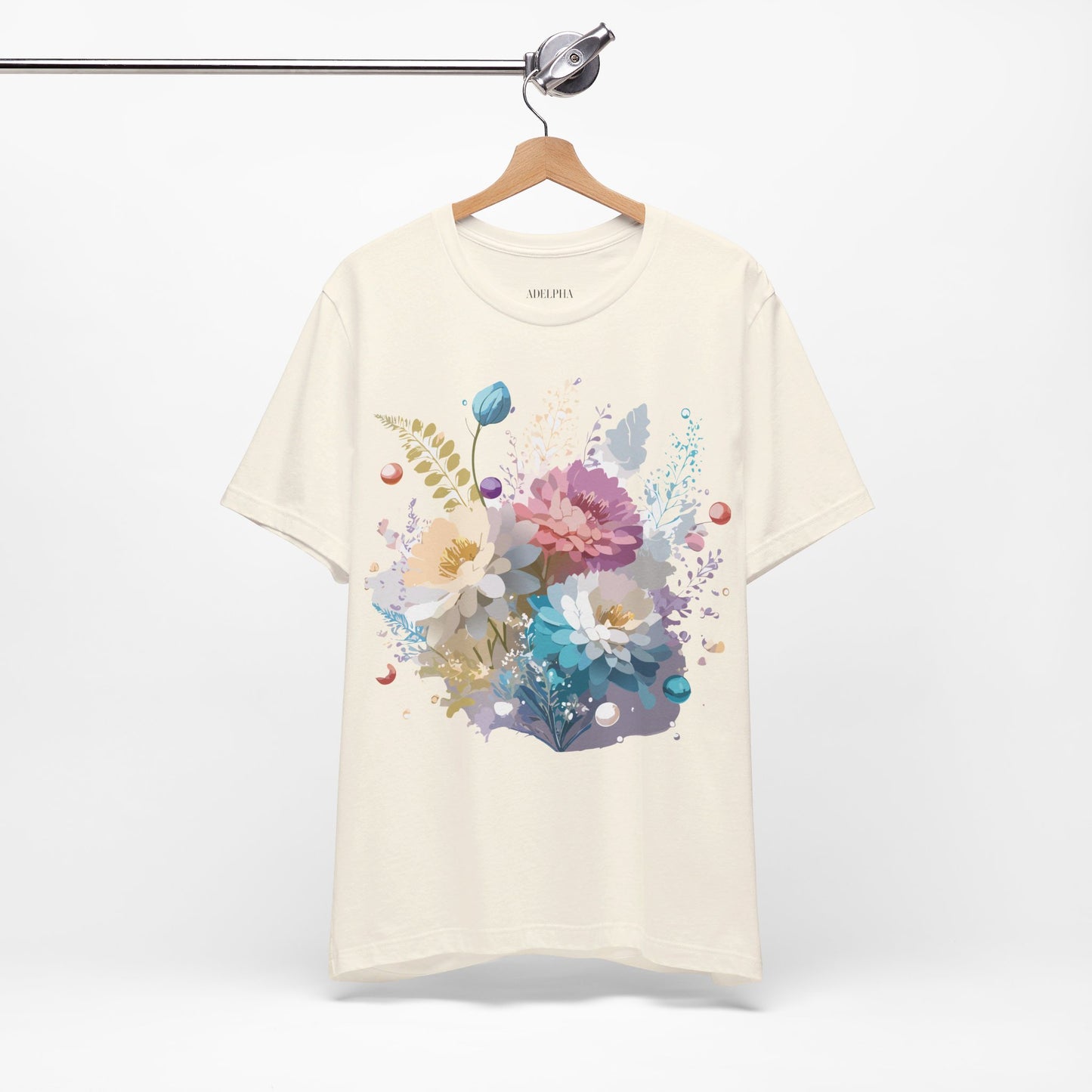 Natural Cotton Tee Shirt with Flowers