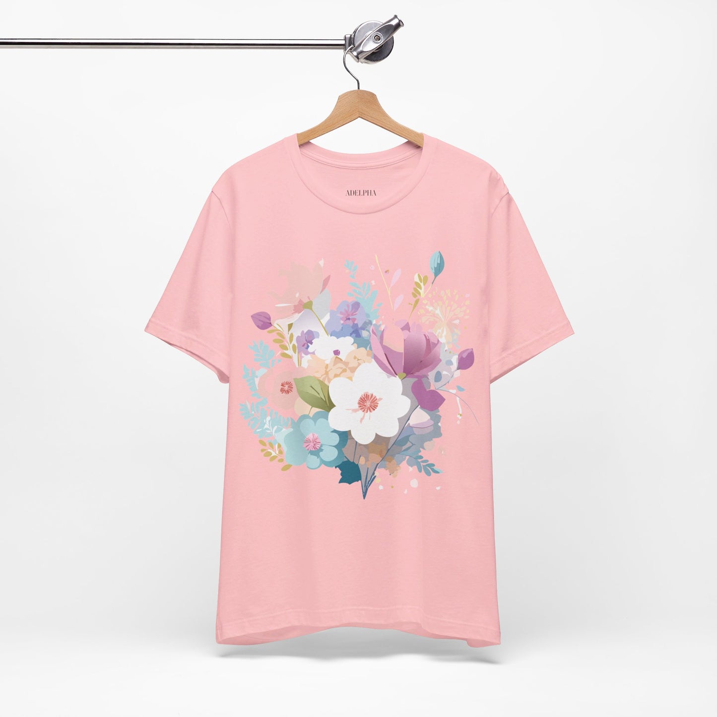 Natural Cotton Tee Shirt with Flowers