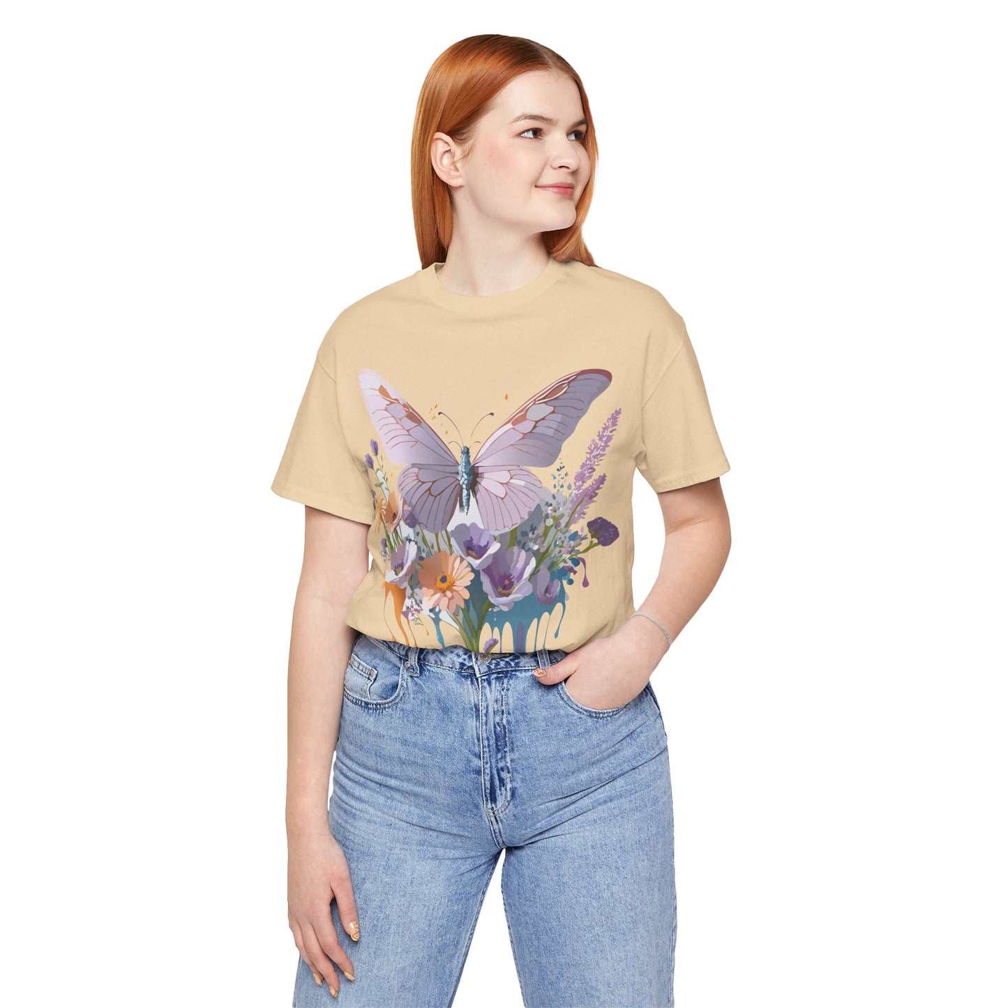 Natural Cotton Tee Shirt with Butterfly