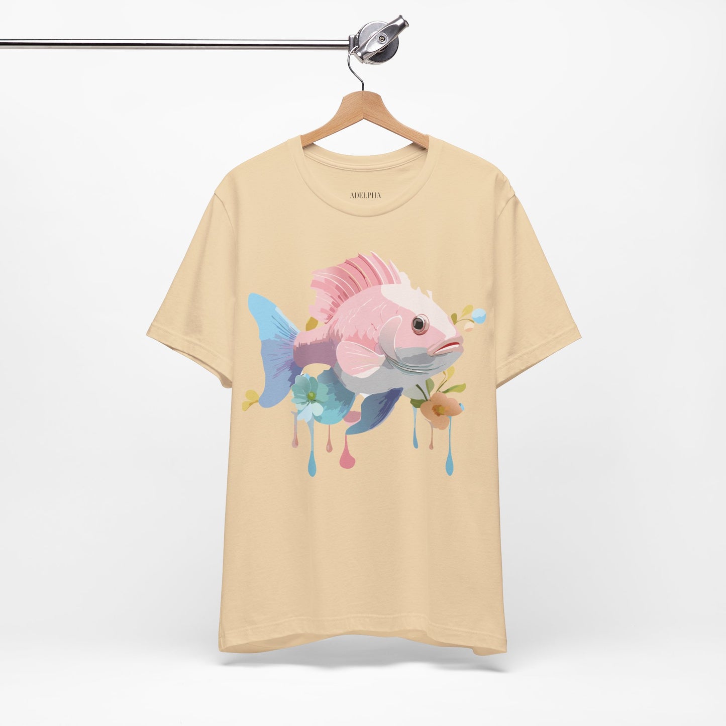 Natural Cotton Tee Shirt with Fish