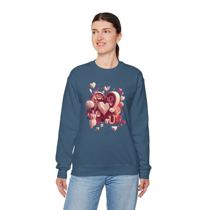 Unisex Floral Big Heart Sweatshirt Love Floral Valentine Day Cotton Poly Blend