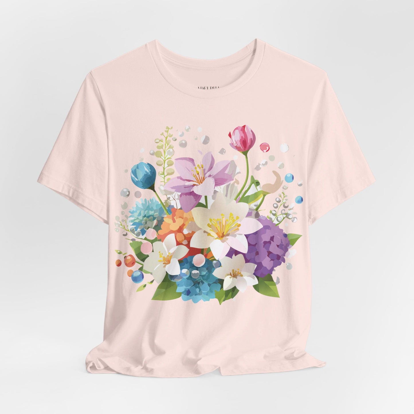 Natural Cotton Tee Shirt with Flowers