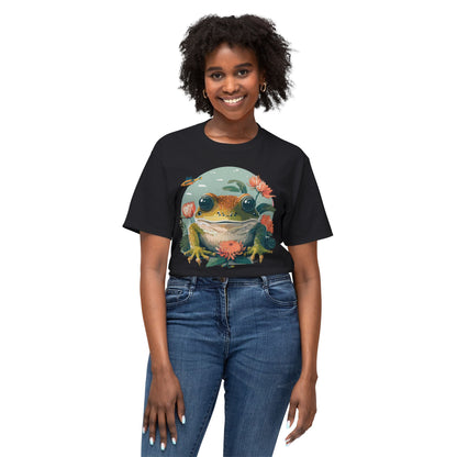 Vintage Frog Art T Shirt With Floral Full Color Print Unisex Tee