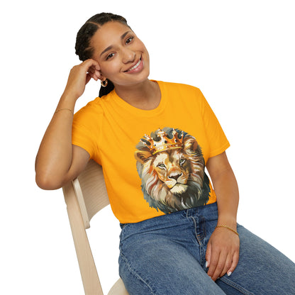 Unisex Lion Print T Shirt Softstyle 64000 One Hundred Percent Ring Spun Cotton