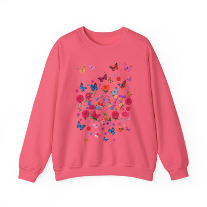 Unisex Floral Love Butterfly Sweatshirt Fifty Fifty Cotton Poly Valentine Day