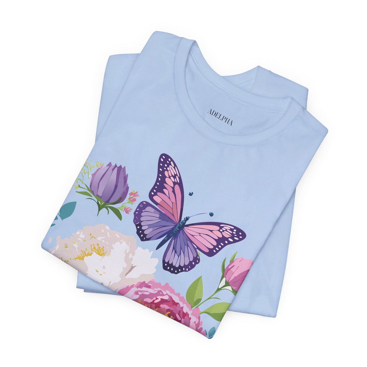 Natural Cotton Tee Shirt with Flowers