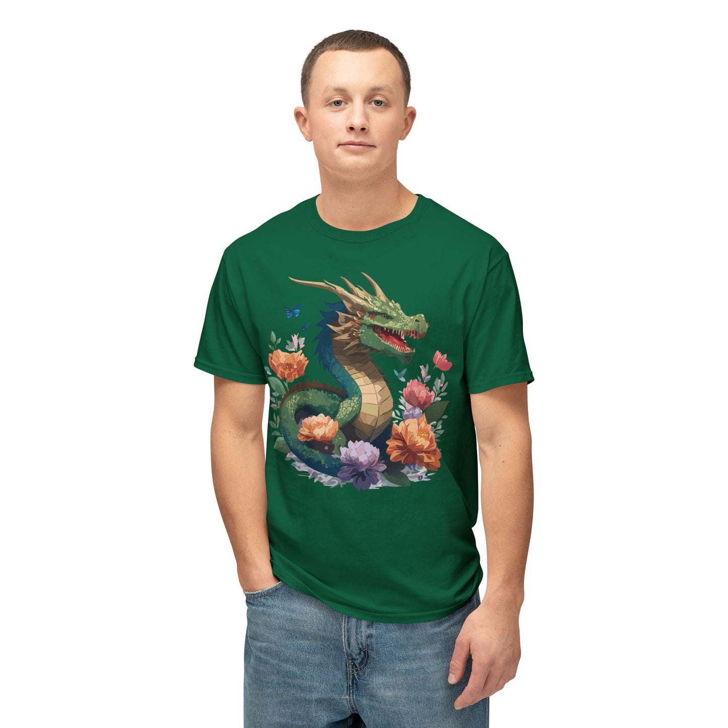 Dragon T-Shirt, Vintage Dragon Tee, Floral Tees, Dragon Art Design Shirt, Tee Shirt with Dragon 6
