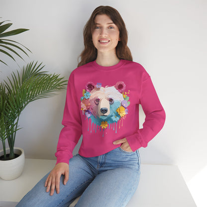 Unisex Floral Bear Sweatshirt Gildan 18000 Art Design Animals