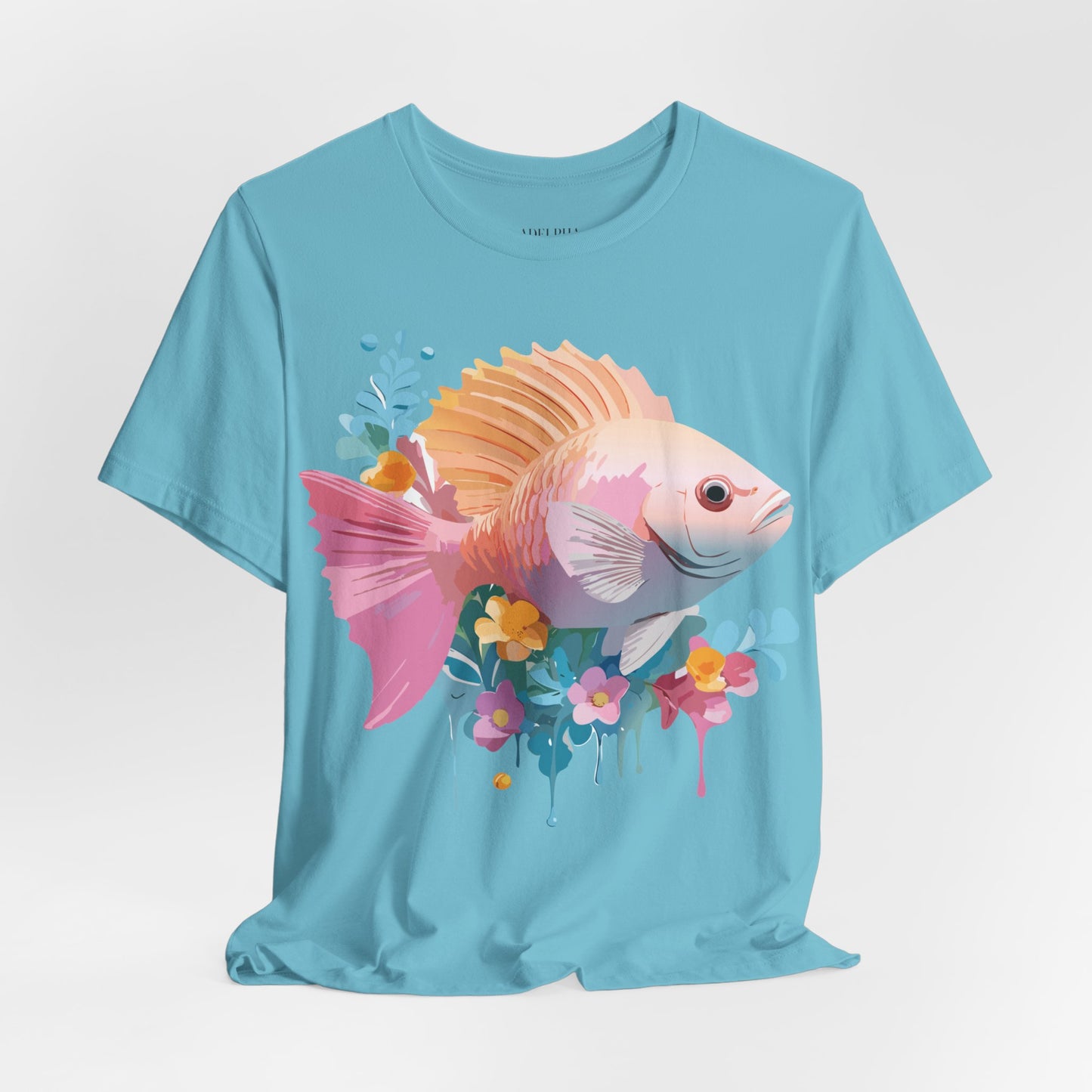 Natural Cotton Tee Shirt with Fish