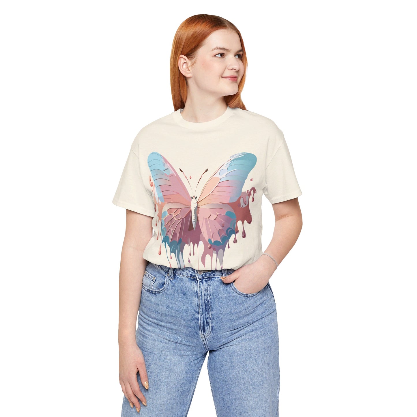 Natural Cotton Tee Shirt with Butterfly