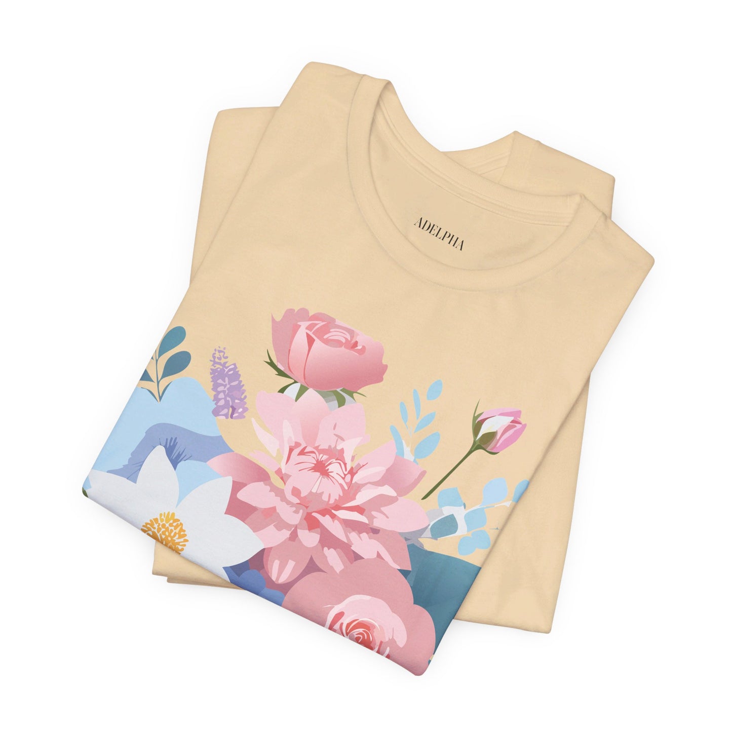 Natural Cotton Tee Shirt with Flowers