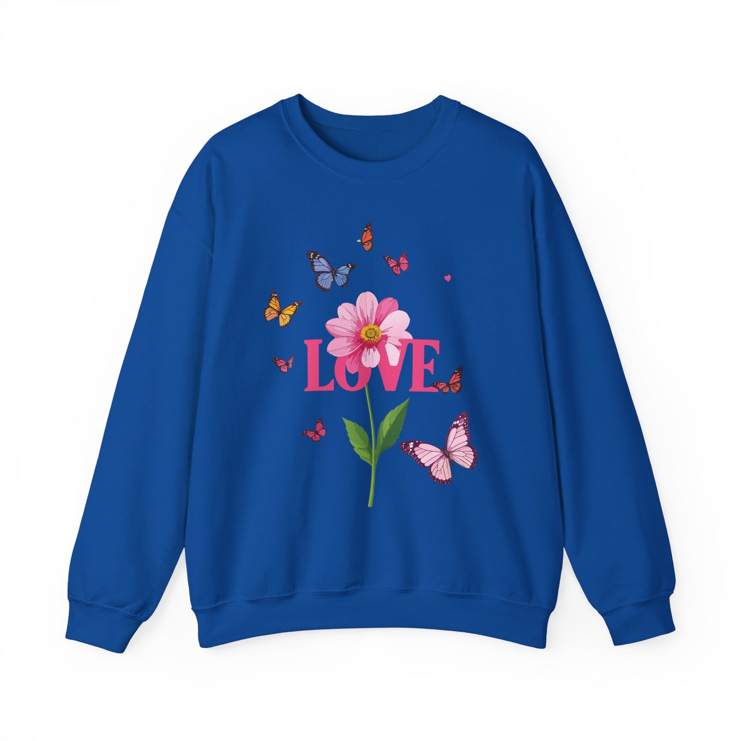 Unisex Floral Love Sweatshirt Valentines Day Cotton Poly Blend Butterfly