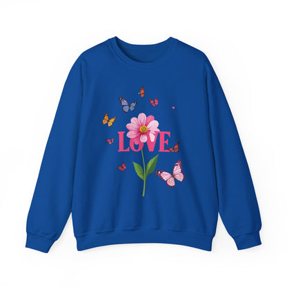 Unisex Floral Love Sweatshirt Valentines Day Cotton Poly Blend Butterfly