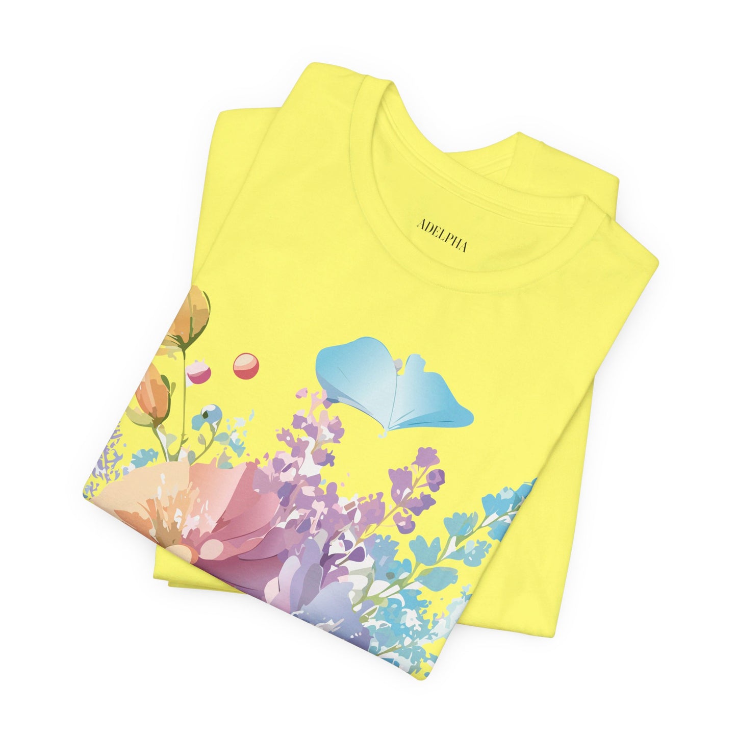 Natural Cotton Tee Shirt with Flowers