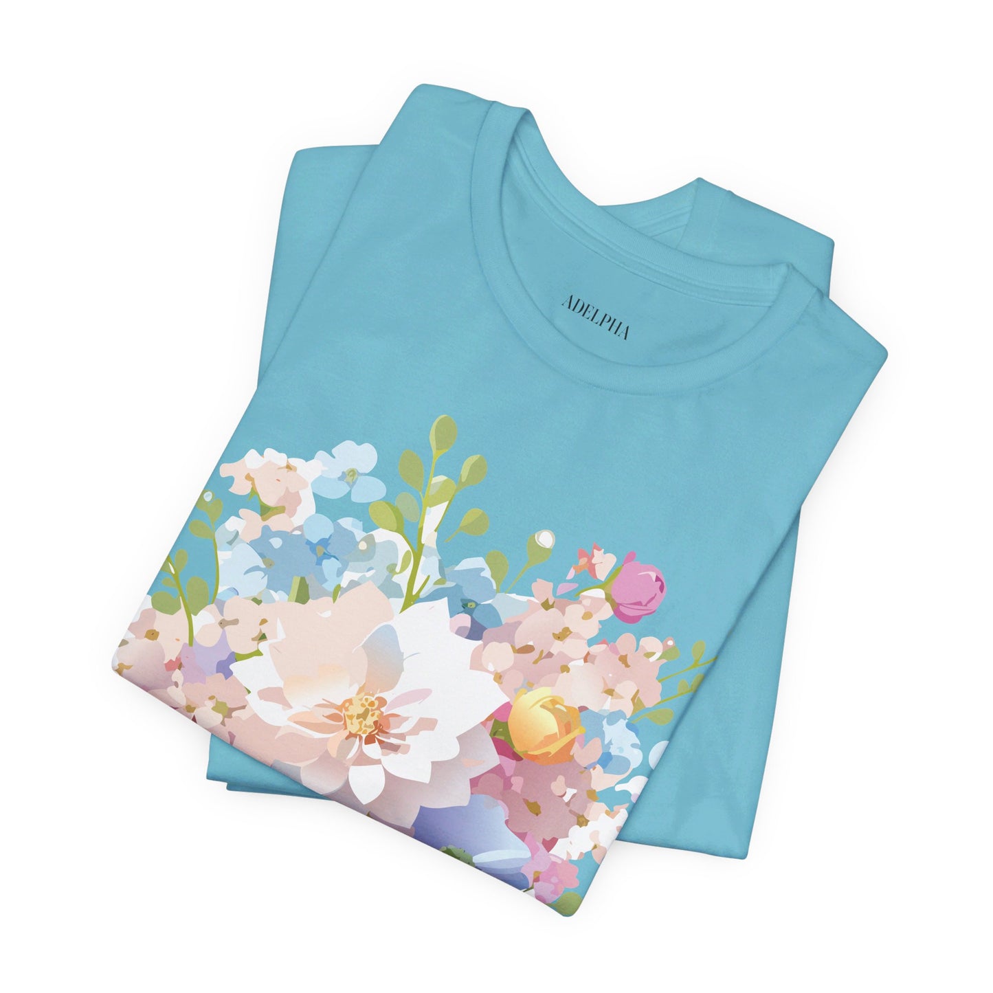 Natural Cotton Tee Shirt with Flowers