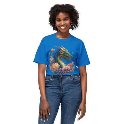 Dragon Art Tee Shirt Unisex Floral Print Cotton Tee USA Made