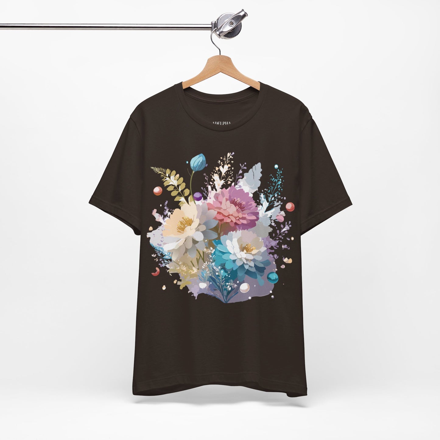 Natural Cotton Tee Shirt with Flowers