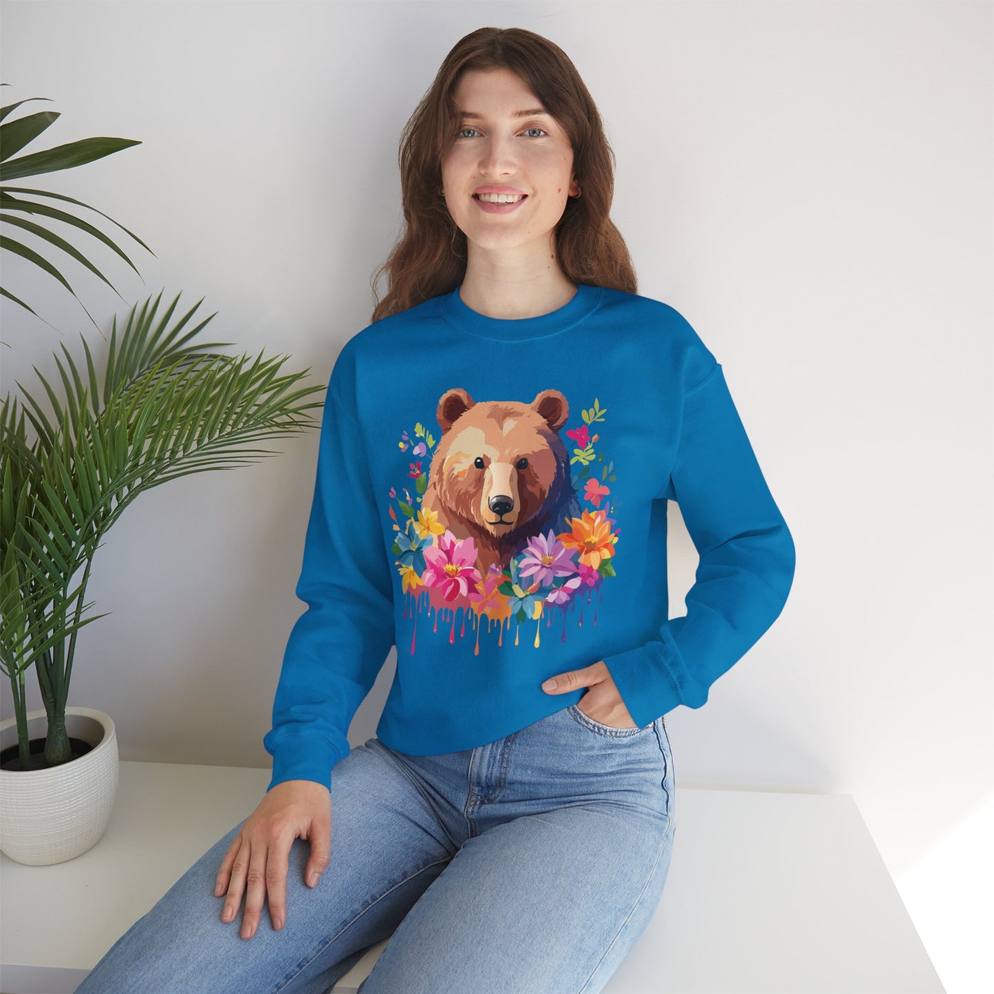 Unisex Floral Bear Sweatshirt, Animals Sweatshirt, Floral Sweatshirt, Art Design Sweatshirt