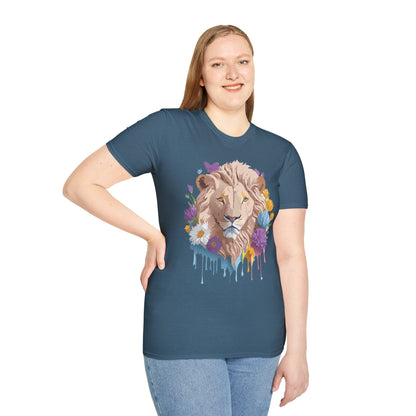 Lion Shirt Unisex Floral Lion Tee Gildan Softstyle 64000 Short Sleeve