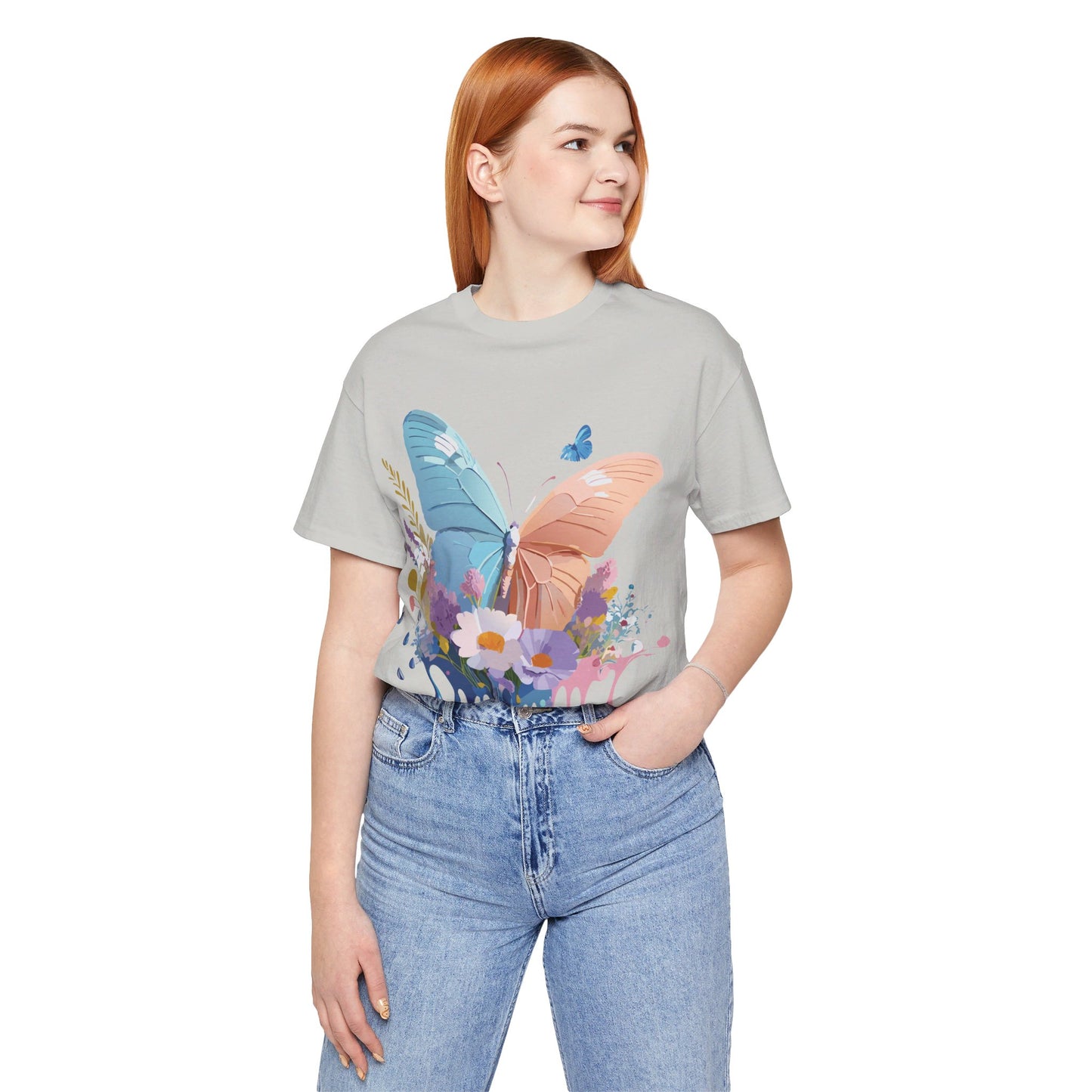 Natural Cotton Tee Shirt with Butterfly