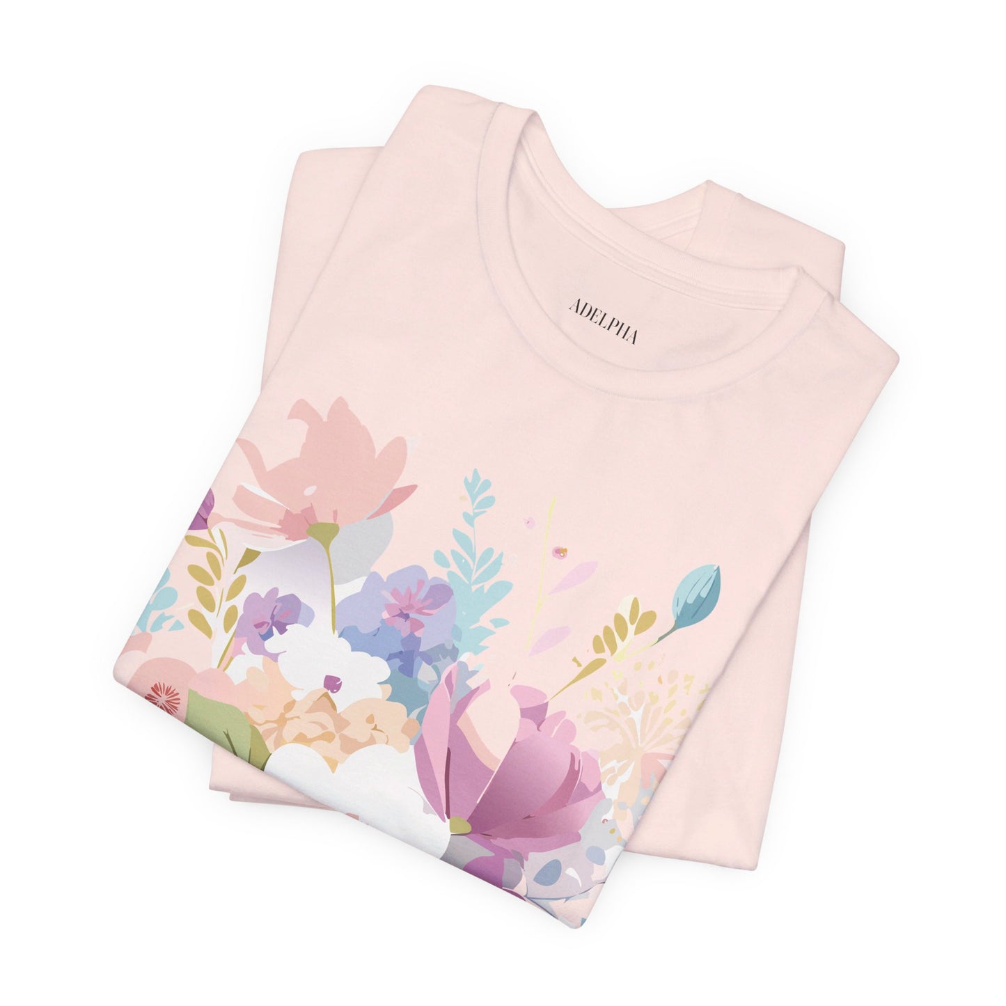 Natural Cotton Tee Shirt with Flowers