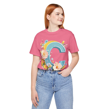 Natural Cotton Tee Shirt - Letters Collection - C Printify