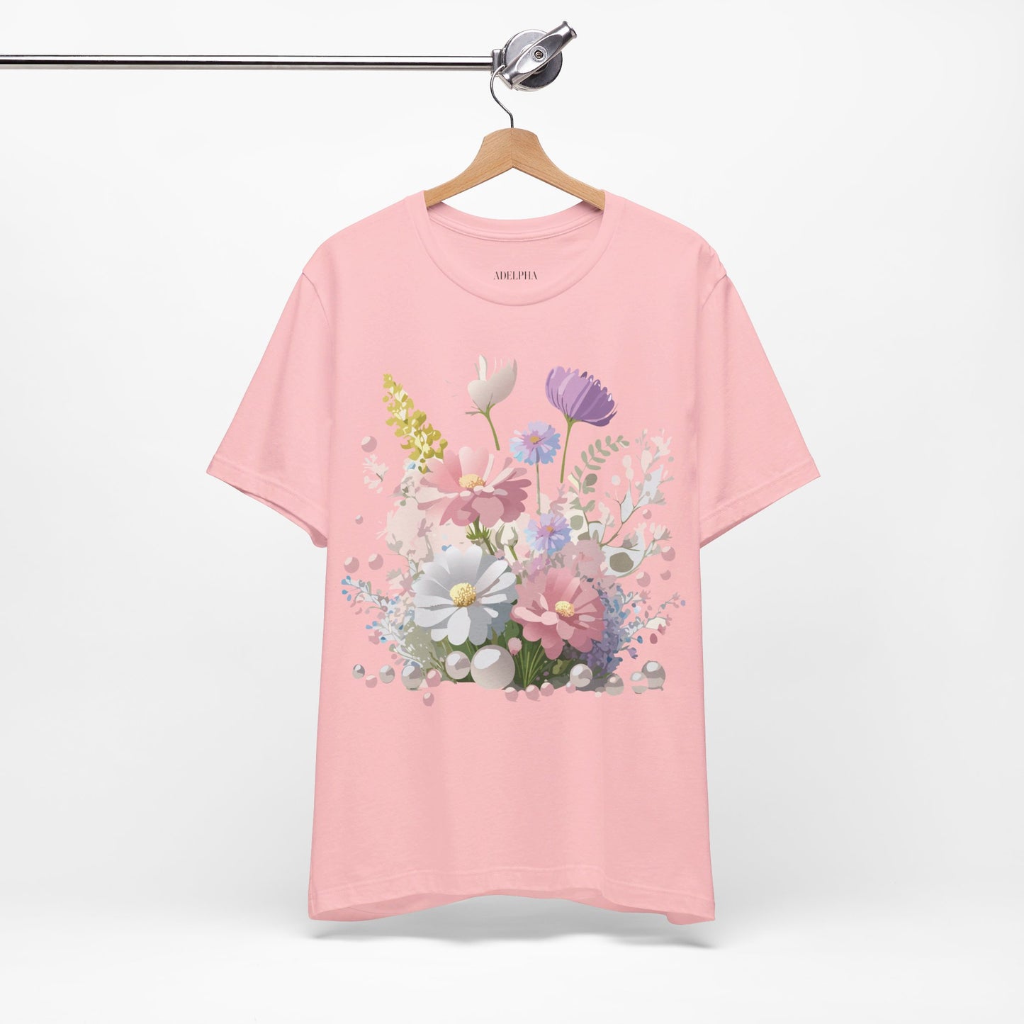 Natural Cotton Tee Shirt with Flowers