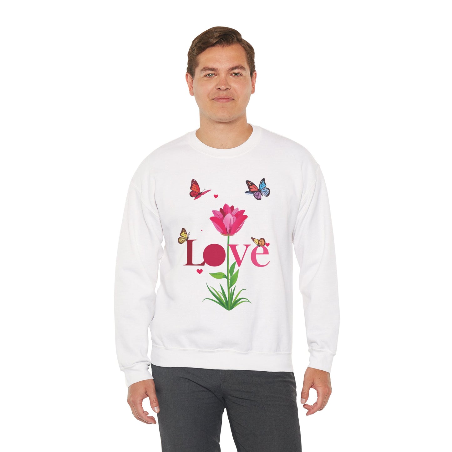 Unisex Floral Love Sweatshirt Floral Butterfly Design Cotton Poly Valentines Day
