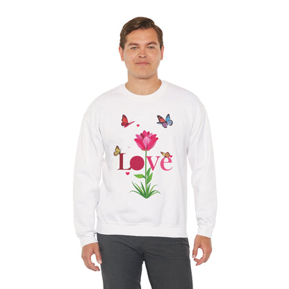 Unisex Floral Love Sweatshirt Floral Butterfly Design Cotton Poly Valentines Day