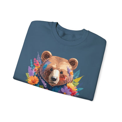Unisex Floral Bear Sweatshirt Art Design Animals Gildan 18000 Crewneck