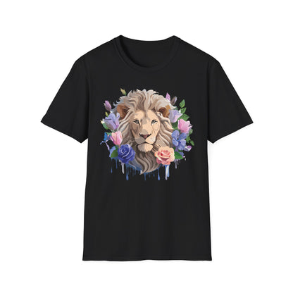 Unisex Floral Lion Tee Shirt Softstyle Gildan 64000 100 Percent Cotton