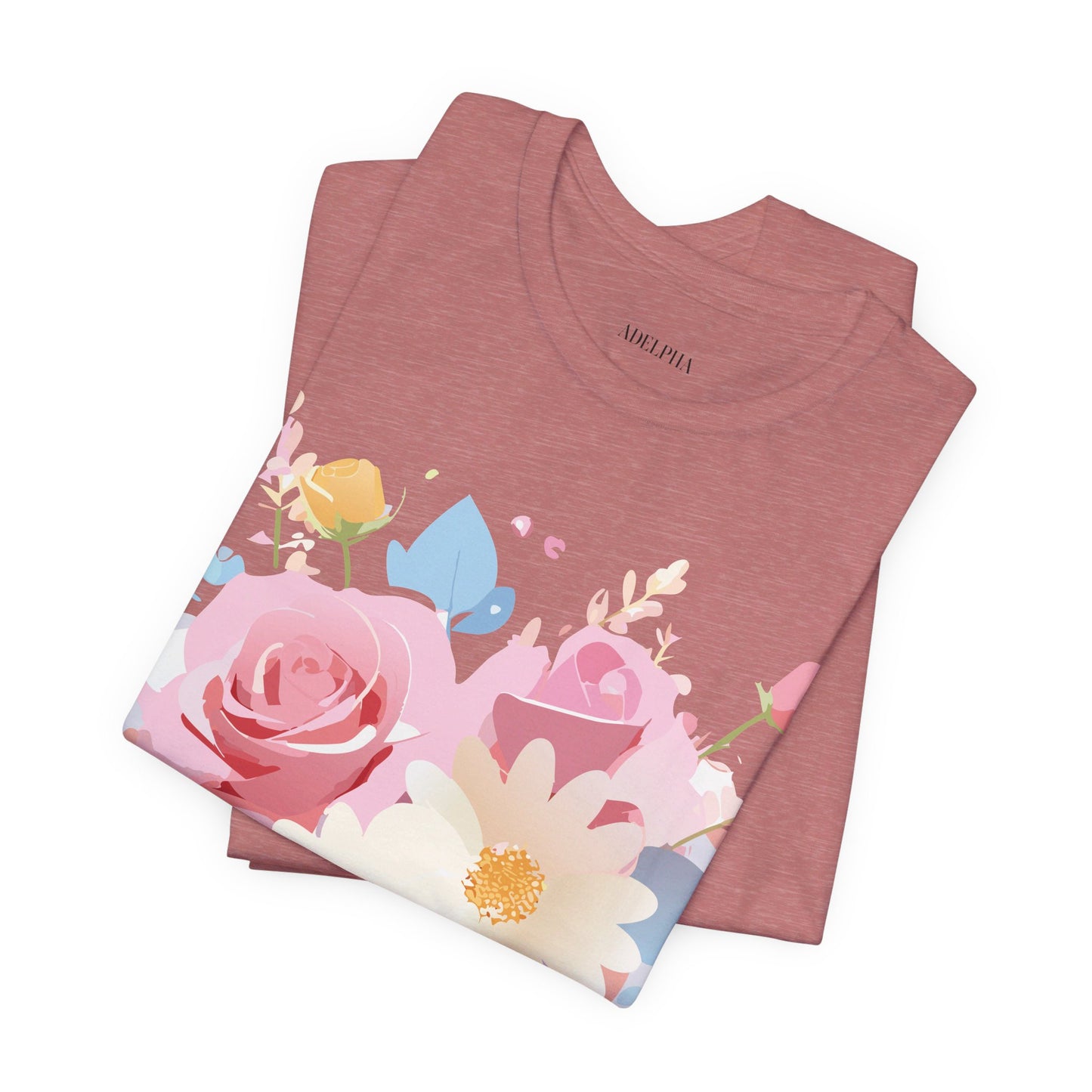 Natural Cotton Tee Shirt with Flowers