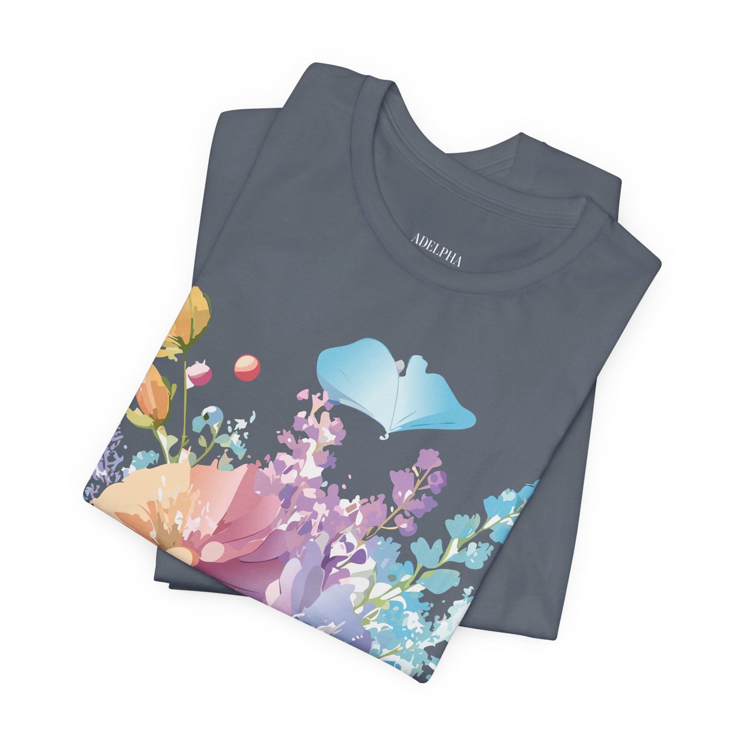 Natural Cotton Tee Shirt with Flowers