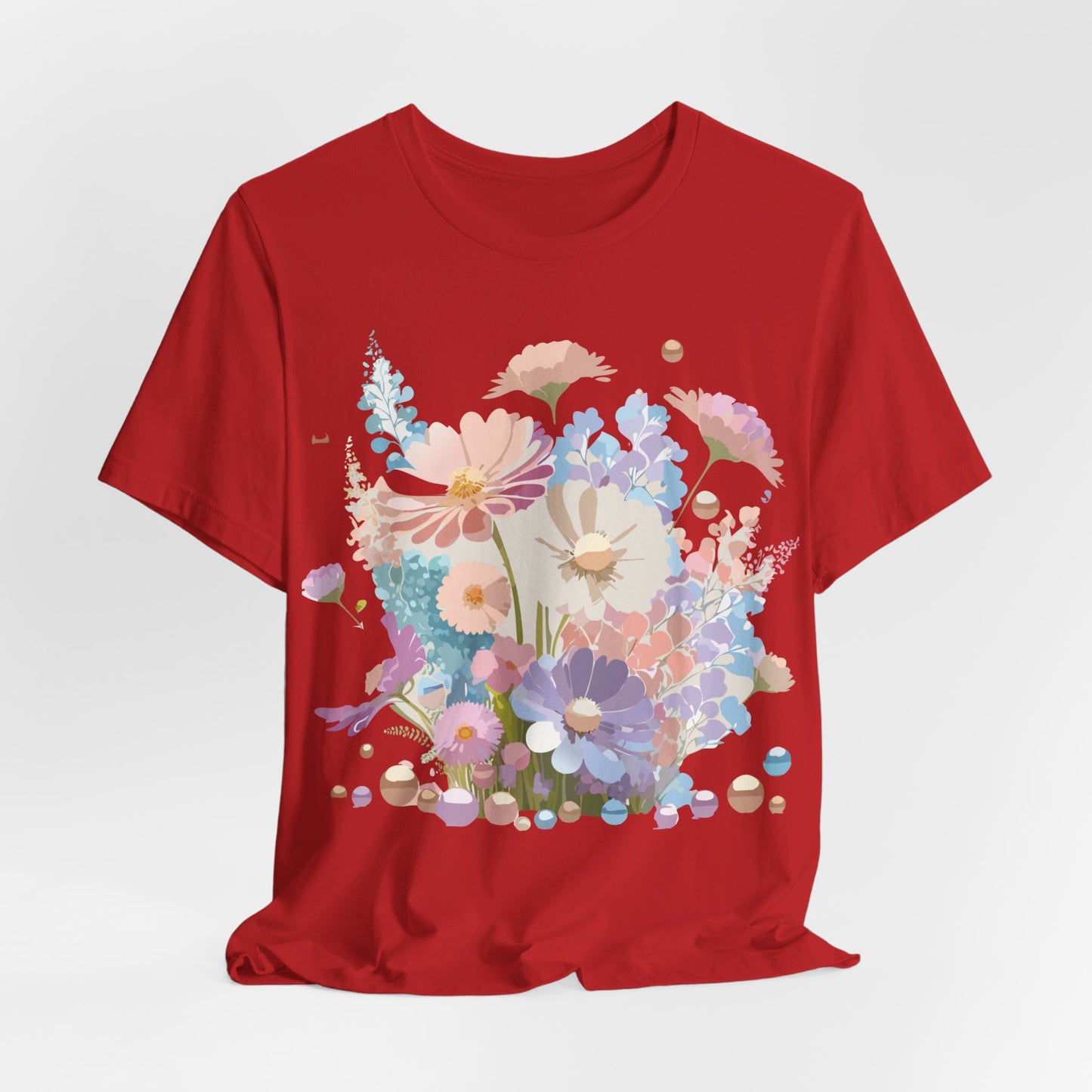 Natural Cotton Tee Shirt with Flowers