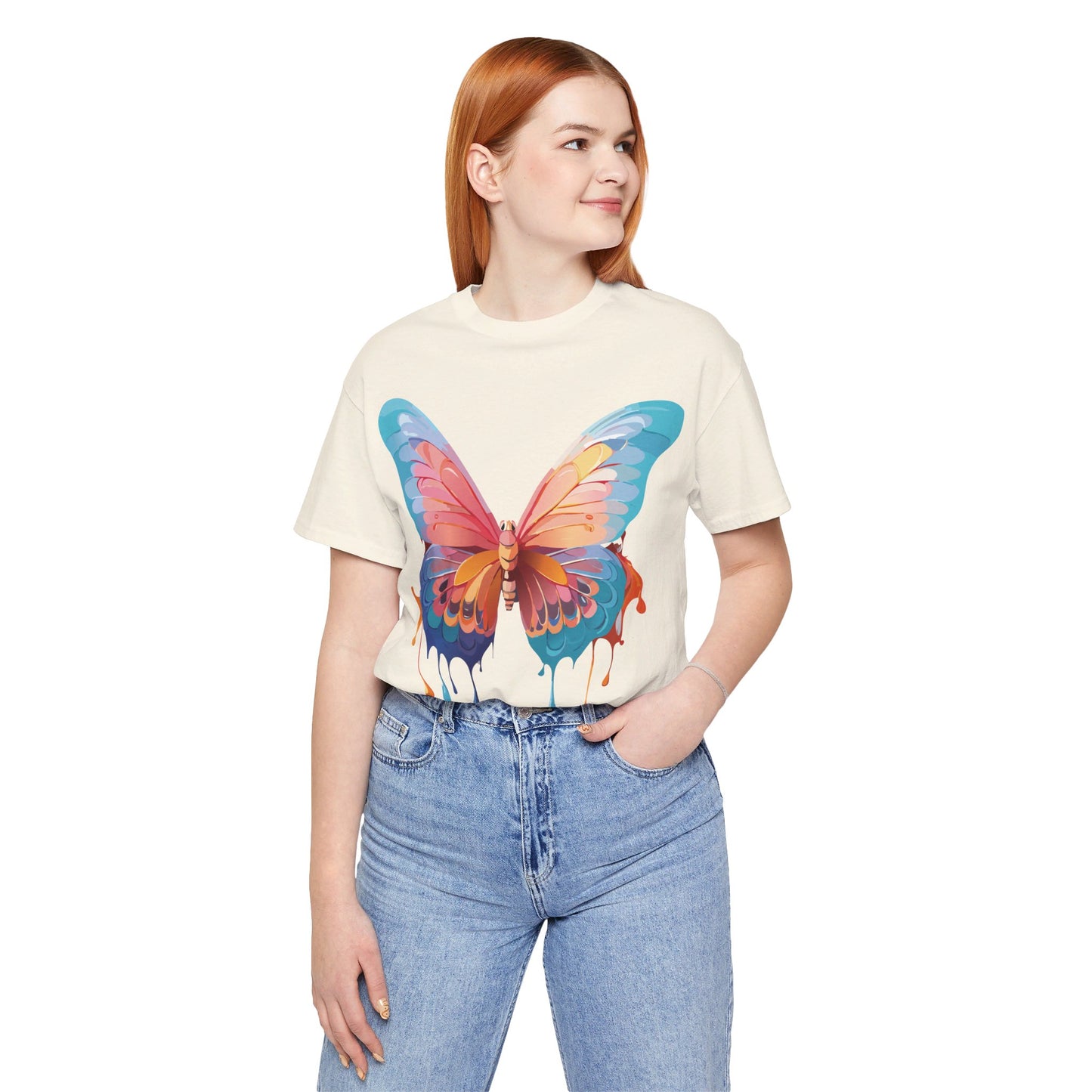 Natural Cotton Tee Shirt with Butterfly