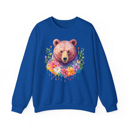 Unisex Floral Bear Sweatshirt Art Design Animals Sweatshirt Cozy Cotton Blend