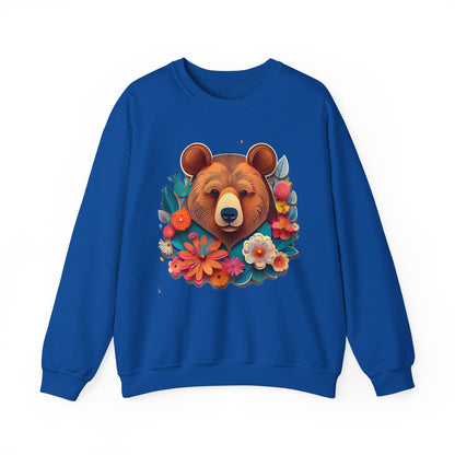 Unisex Floral Bear Sweatshirt Art Design Gildan 18000 Heavy Blend Crewneck