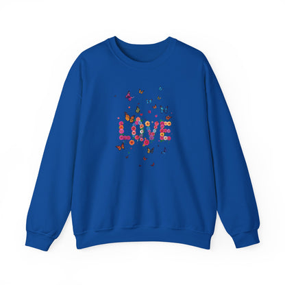 Unisex Floral Love Butterfly Sweatshirt 50 50 Cotton Poly Valentines Day