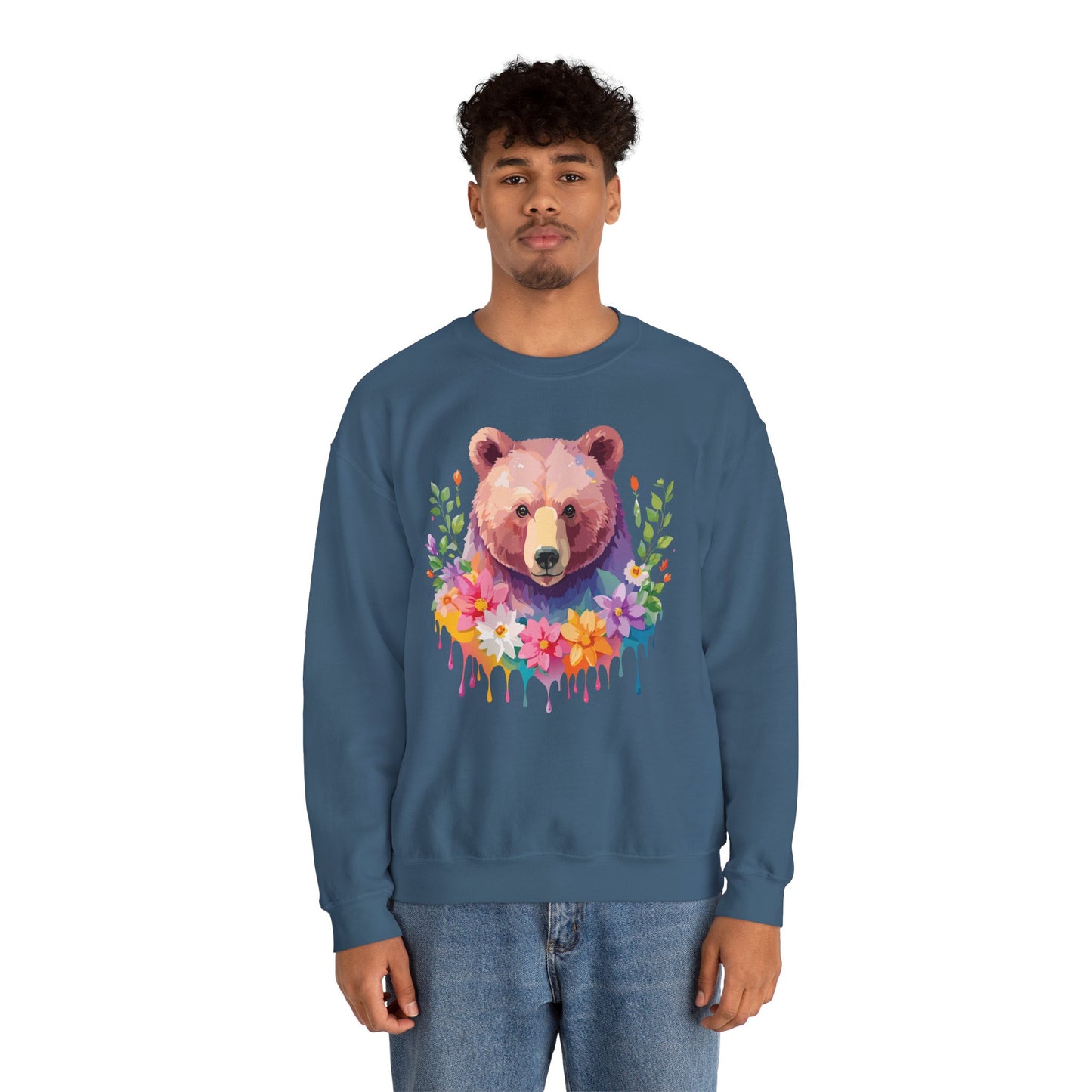 Unisex Floral Bear Sweatshirt, Animals Sweatshirt, Floral Sweatshirt, Art Design Sweatshirt