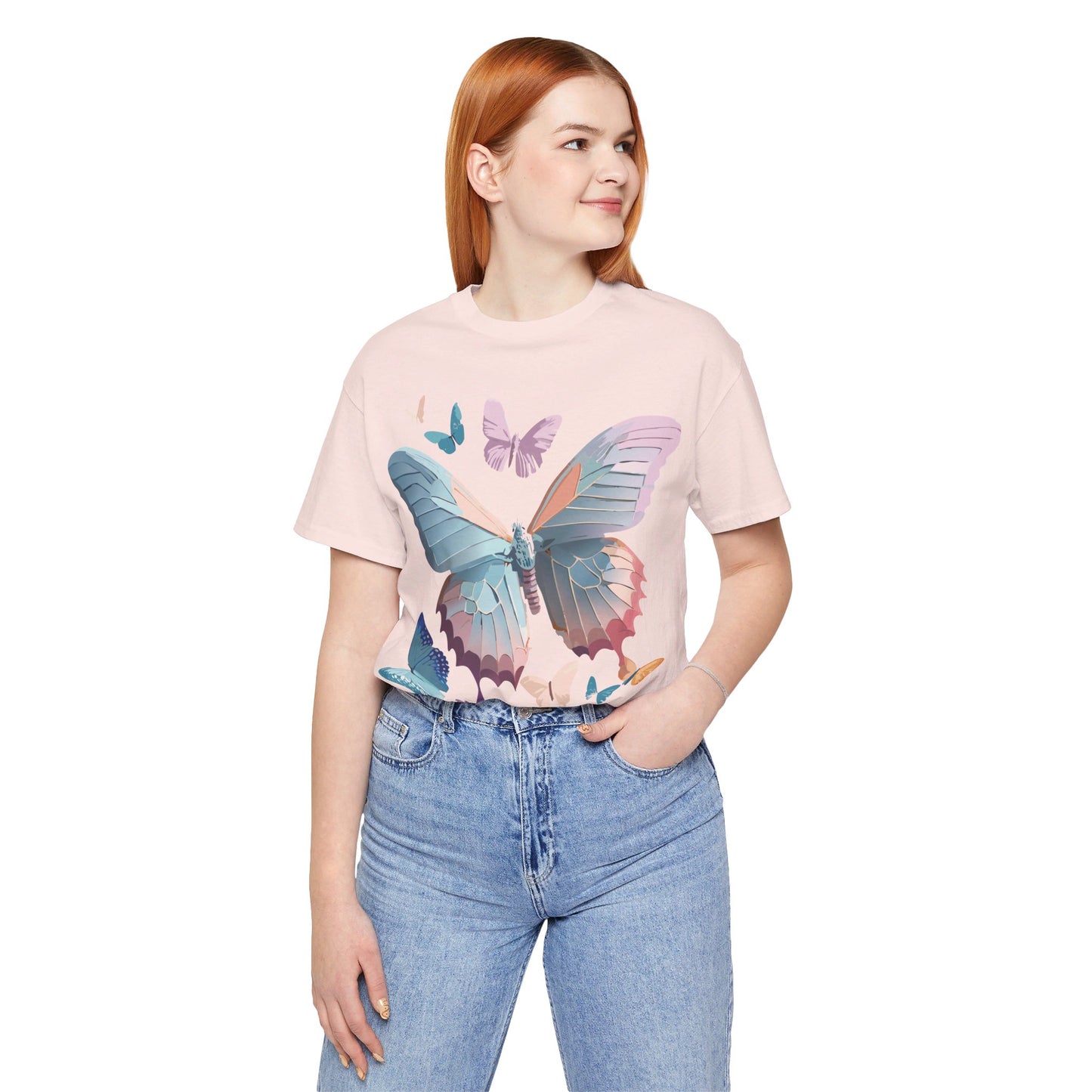 Natural Cotton Tee Shirt with Butterfly