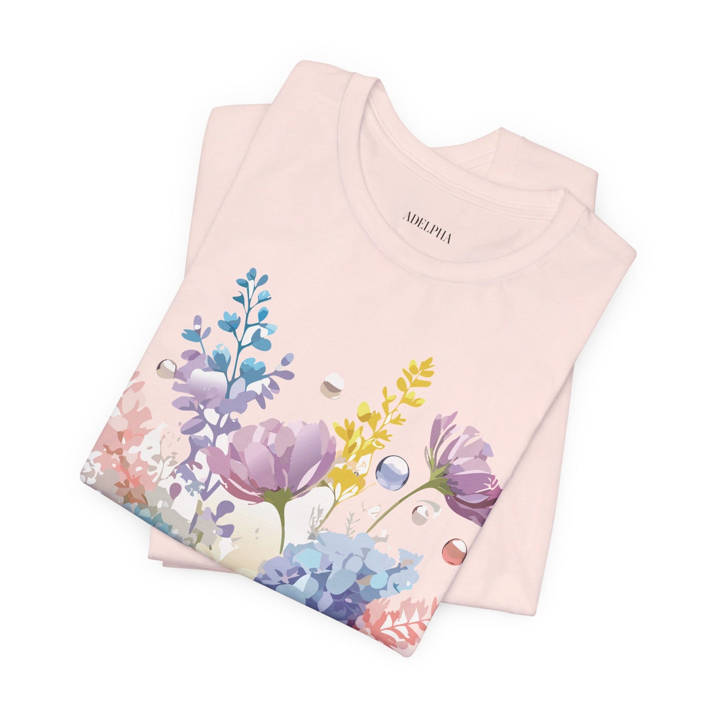 Natural Cotton Tee Shirt with Flowers